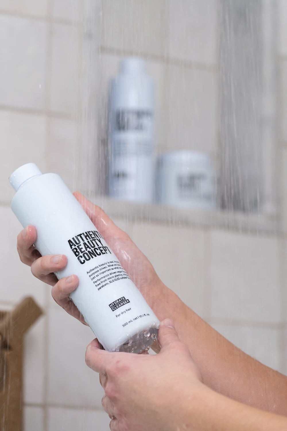 Authentic Beauty Concept Hydrate Cleanser label showing gluten-free and vegan status