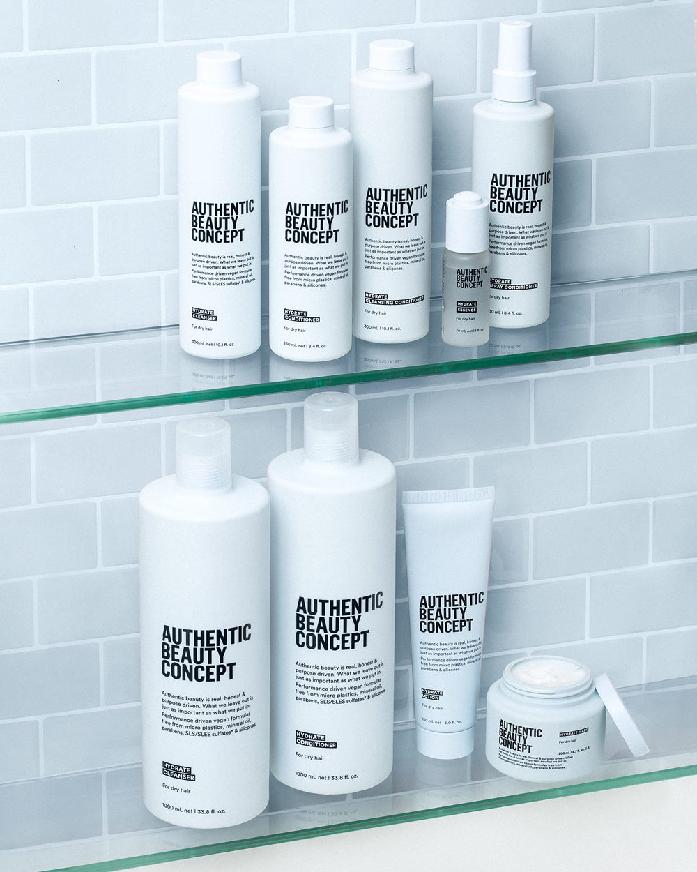 Authentic Beauty Concept Hydrate Cleanser packaging emphasizing microplastic-free formula