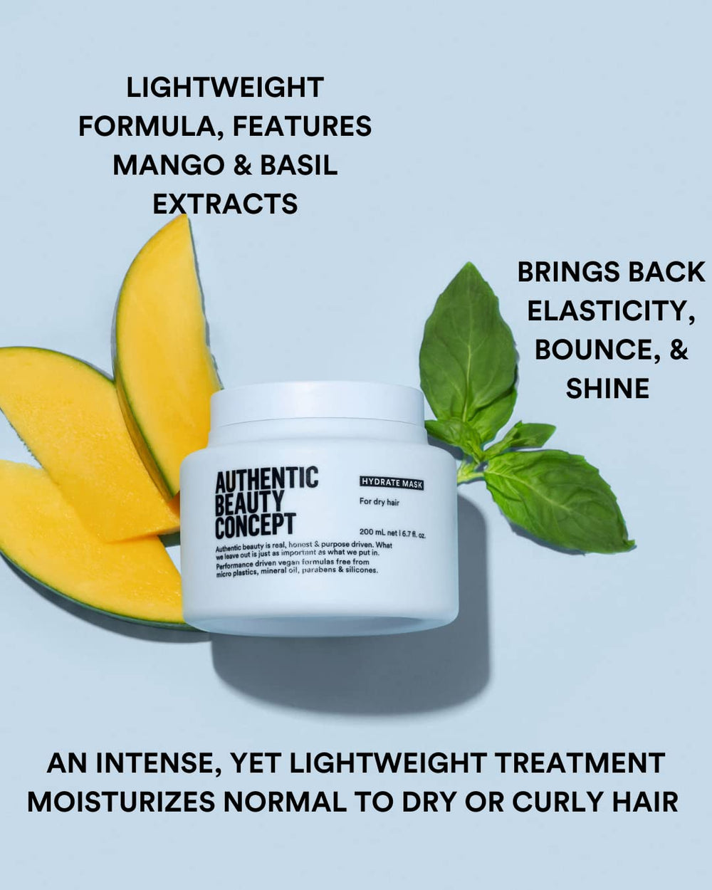 Hydrate Mask jar with swatch illustrating creamy texture for curls