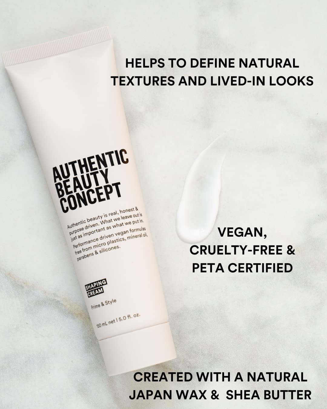 Authentic Beauty Concept Shaping Cream texture close-up shows lightweight definition.