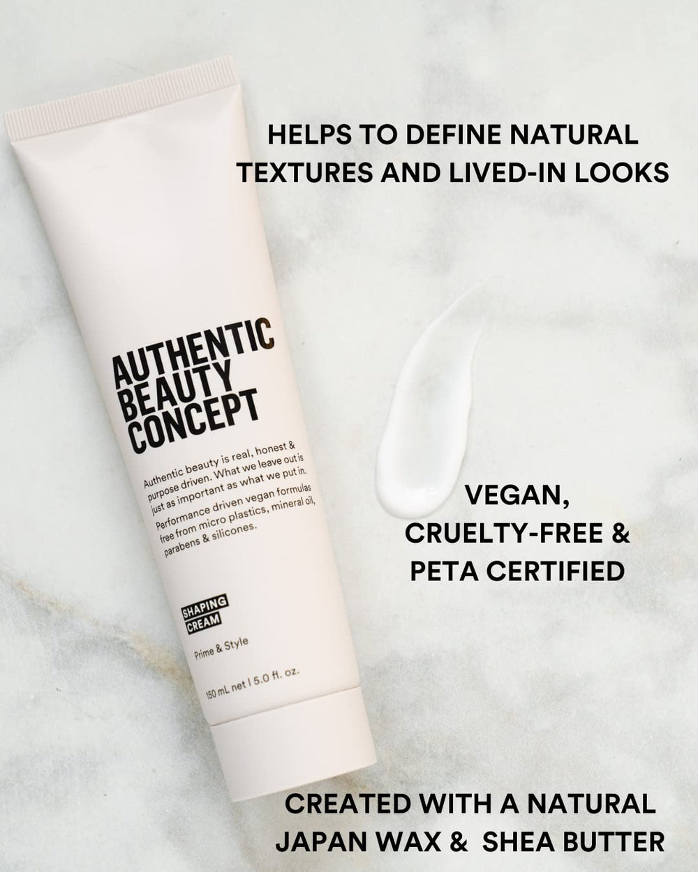 Authentic Beauty Concept Shaping Cream texture close-up shows lightweight definition.
