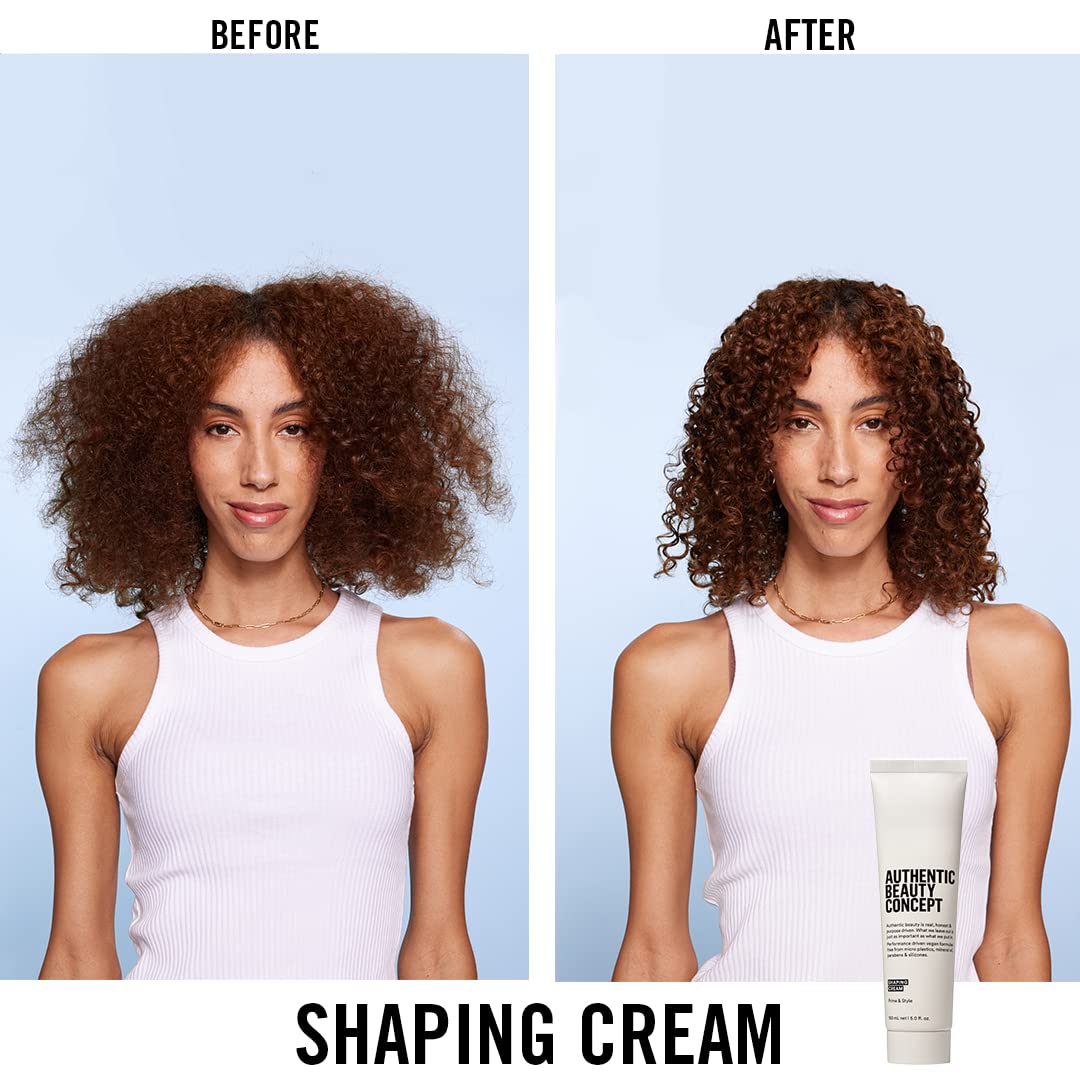 Authentic Beauty Concept Shaping Cream on hair defines natural texture.