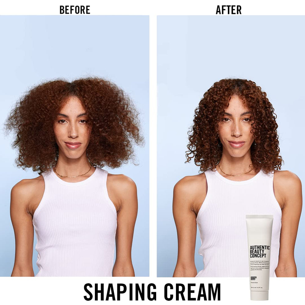 Authentic Beauty Concept Shaping Cream on hair defines natural texture.