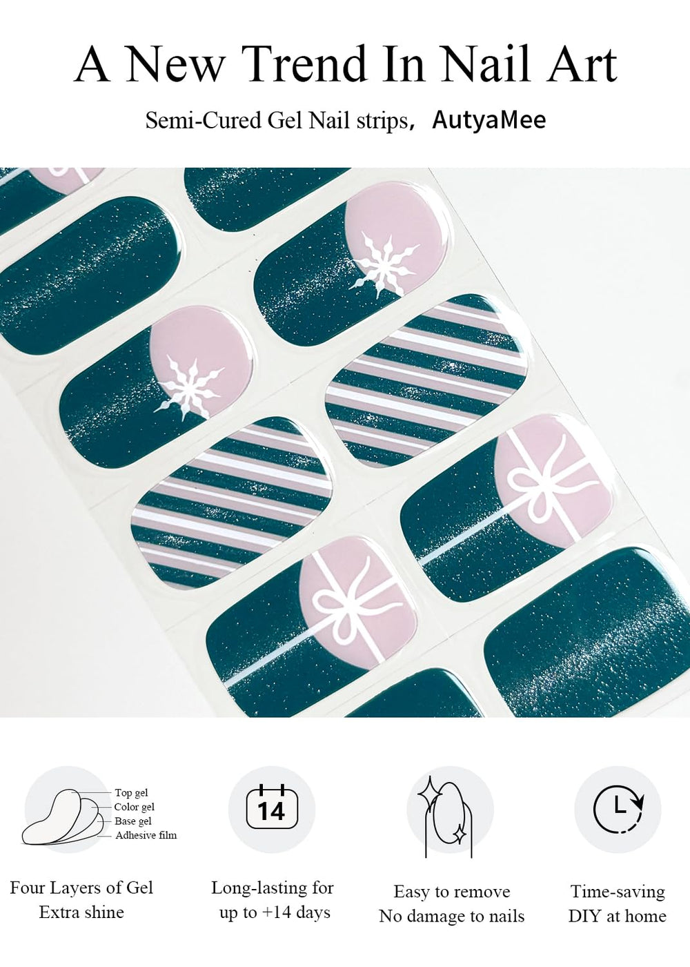 AutyaMee 20-pcs gel nail wraps for quick versatile nail art options