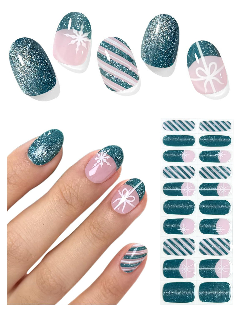 AutyaMee Green Cat Eye nail strips for salon-quality nails at home
