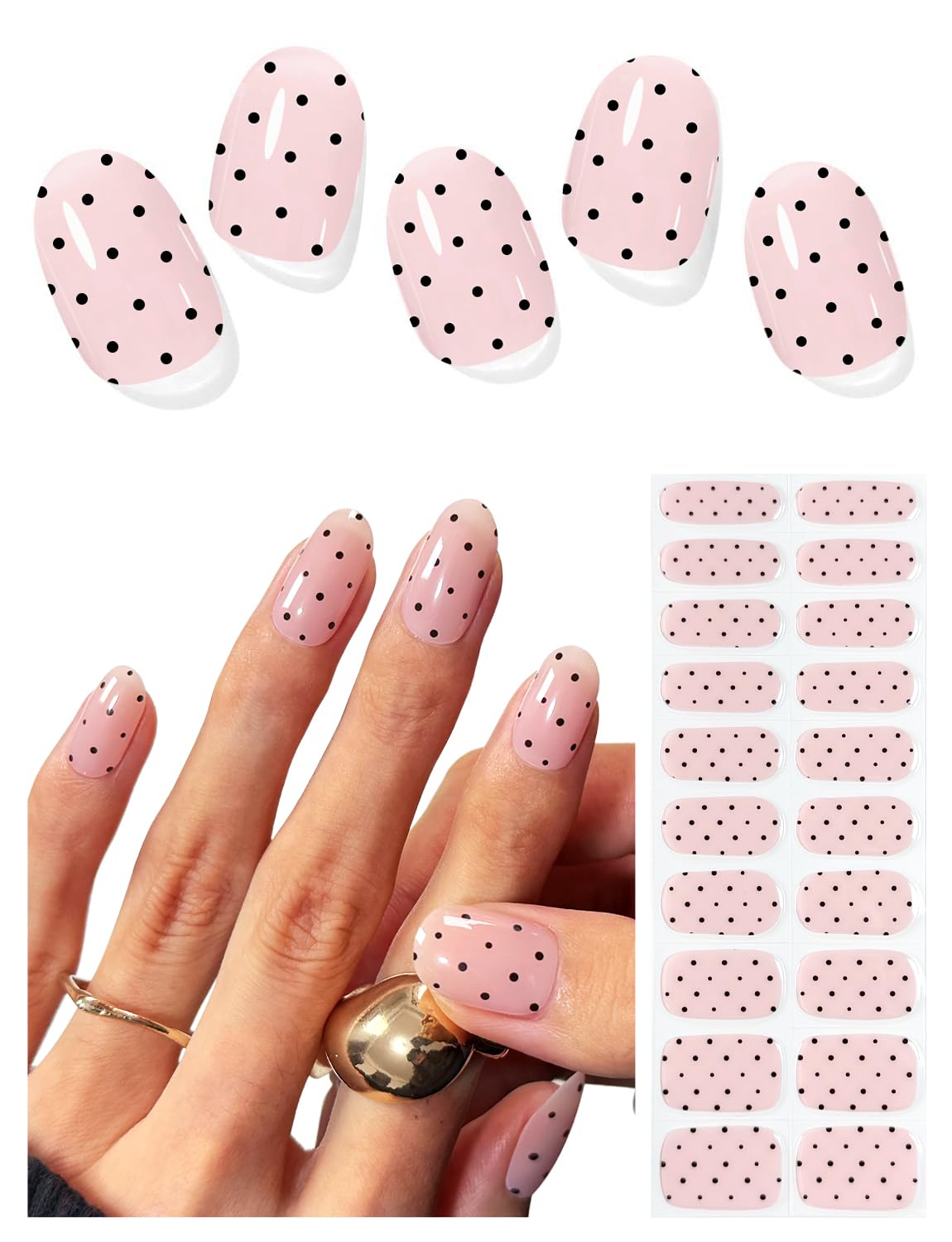 AutyaMee semi cured gel nail strips in black polka dot for at home salon quality