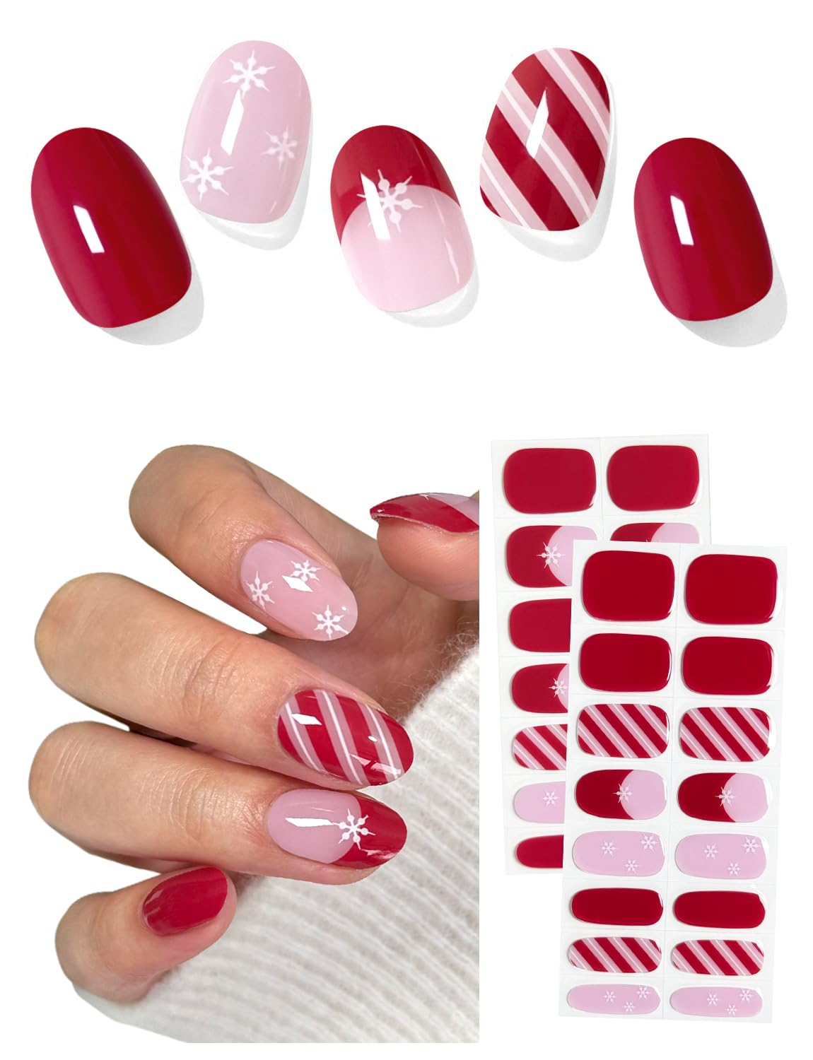 AutyaMee semi-cured nail strips in Christmas red French for home salon style.
