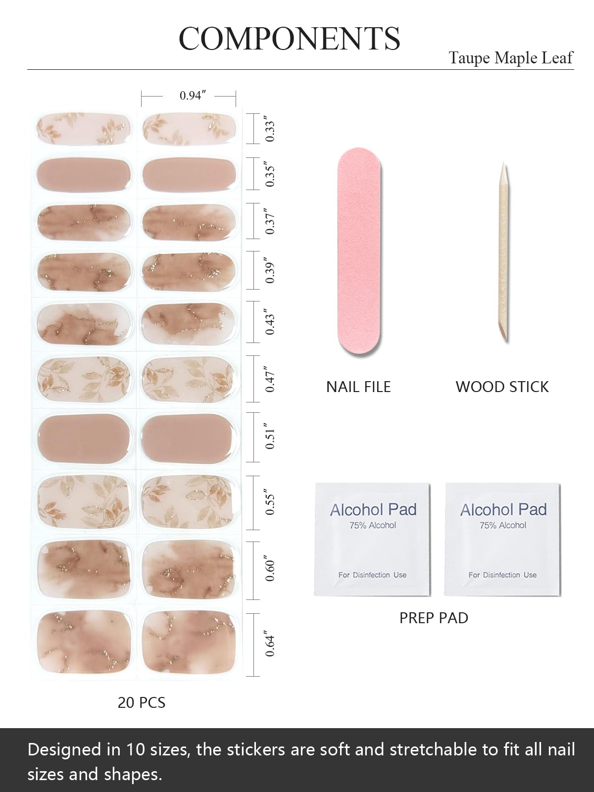 AutyaMee nail art stickers set with 20 pieces and essential tools