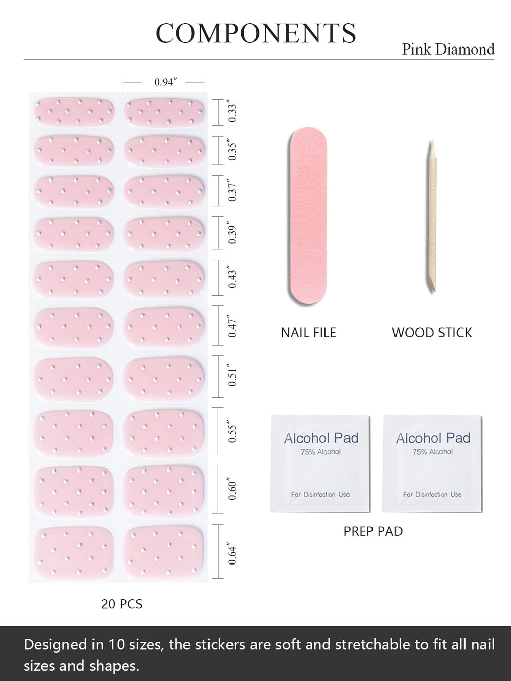 Prep pads, file, and stick included for smooth application.