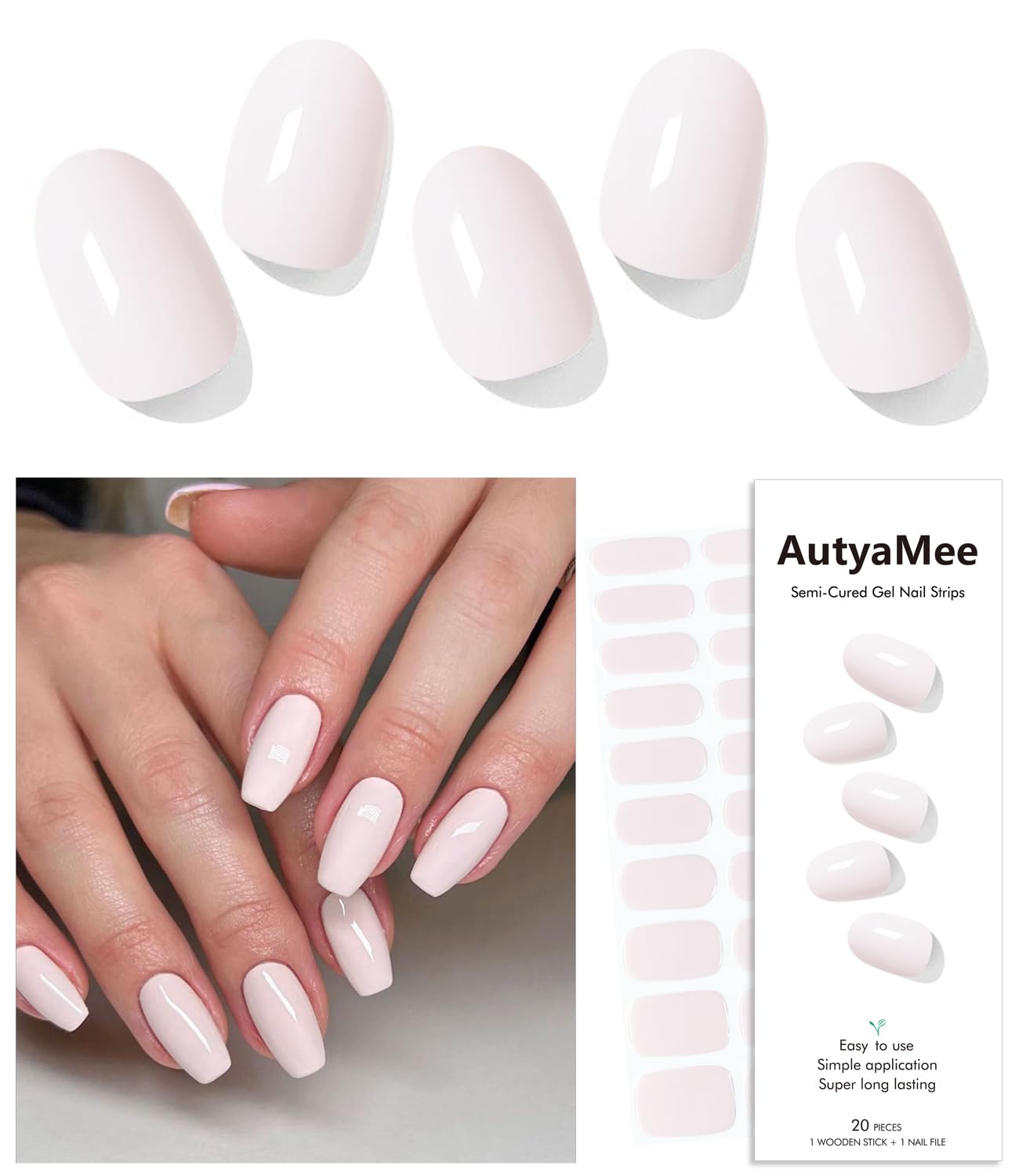 AutyaMee semi-cured gel nail strips soft and stretchy for easy application