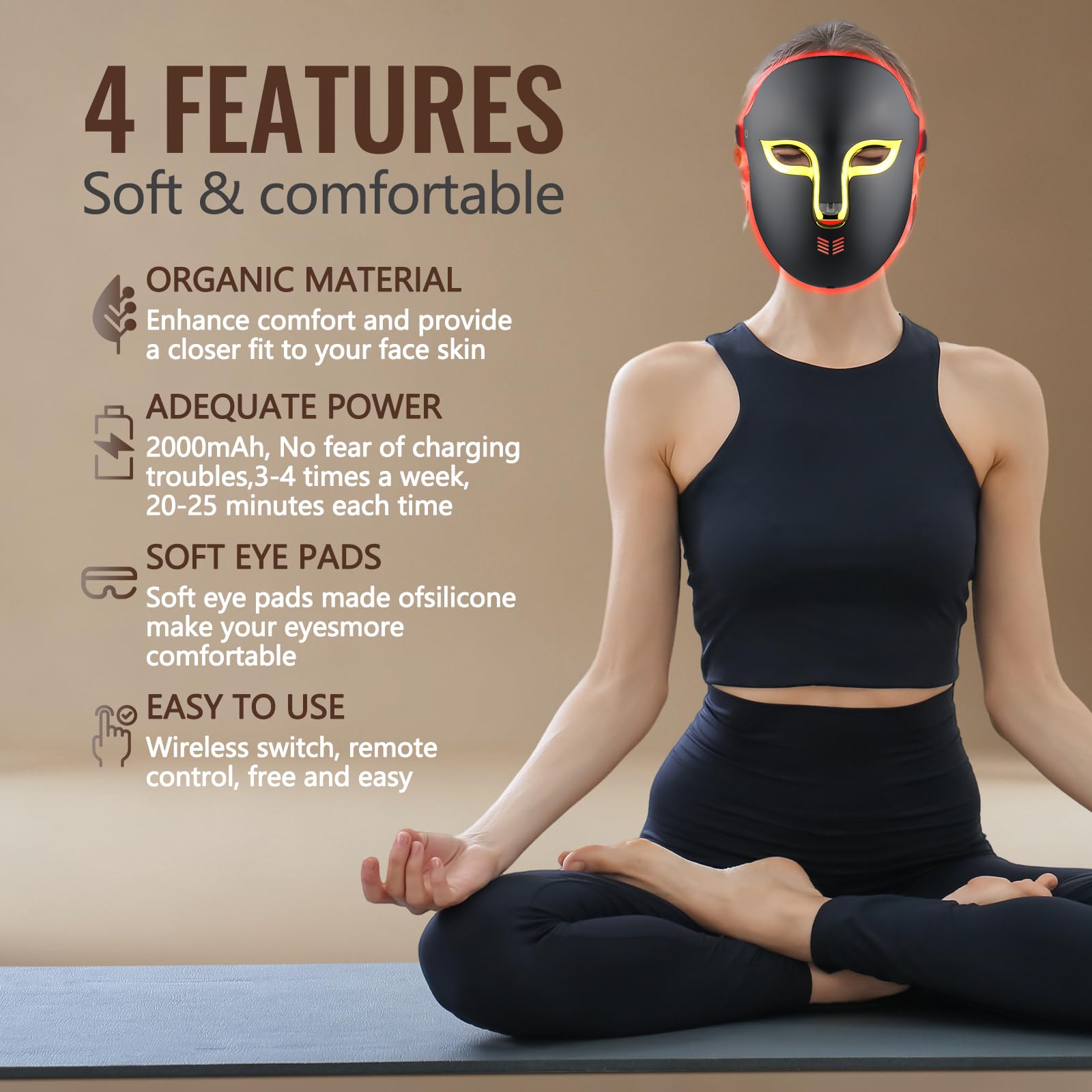 Auxoliev mask graphic showing four wavelengths for targeted skin benefits.