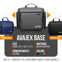 AvaJex travel bag interior organization with 19 compartments for full kit