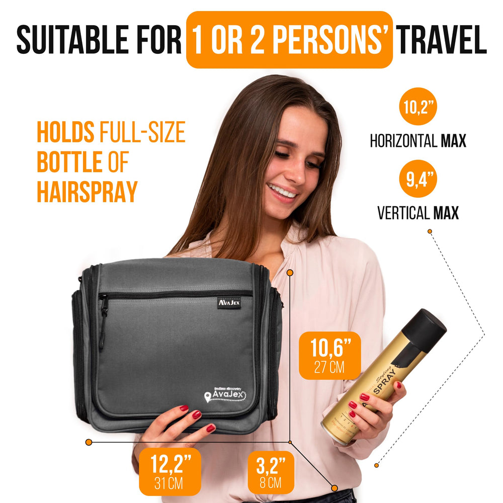 AvaJex travel bag metal swivel hook enables secure hanging in bathrooms