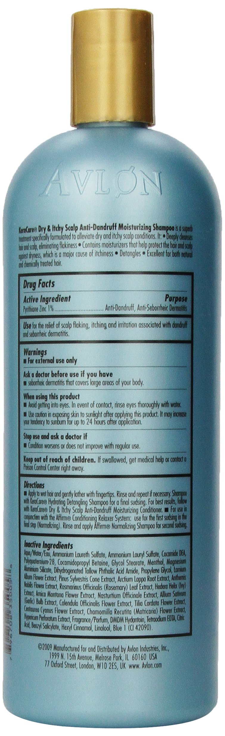  Avalon Organics Avlon Dry and Itchy Shampoo label closeup highlights ingredients and usage