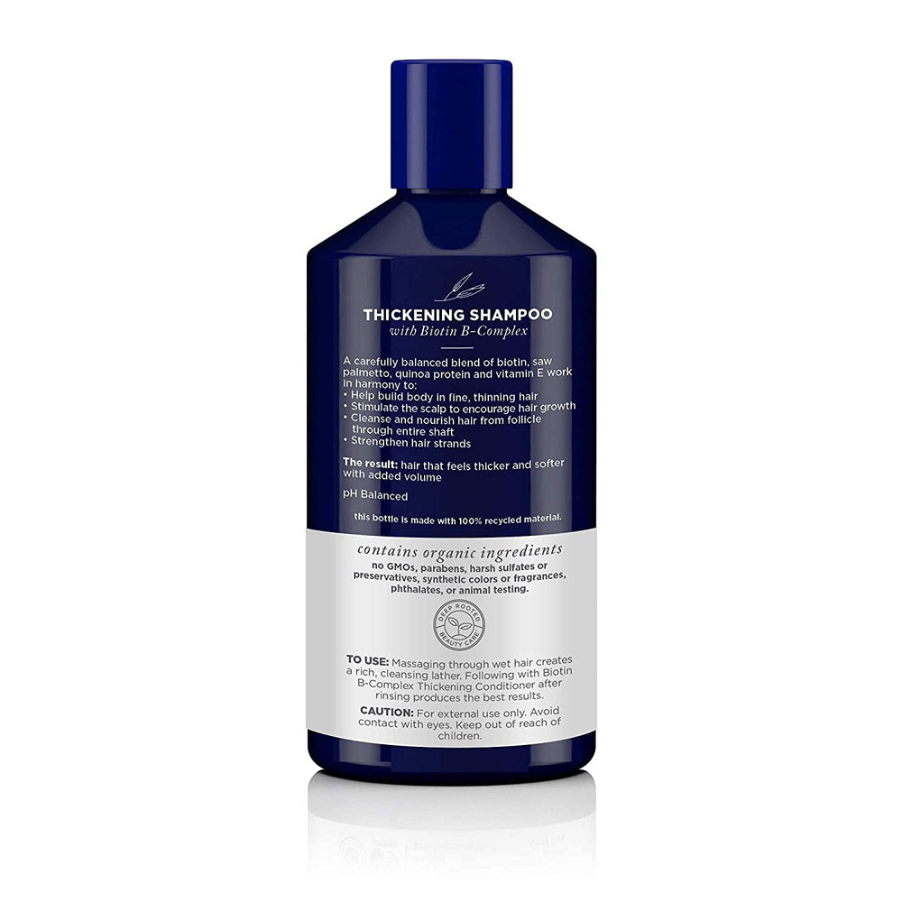 Avalon Organics Biotin B-Complex Thickening Shampoo dispensed-foam shot for easy dosing.