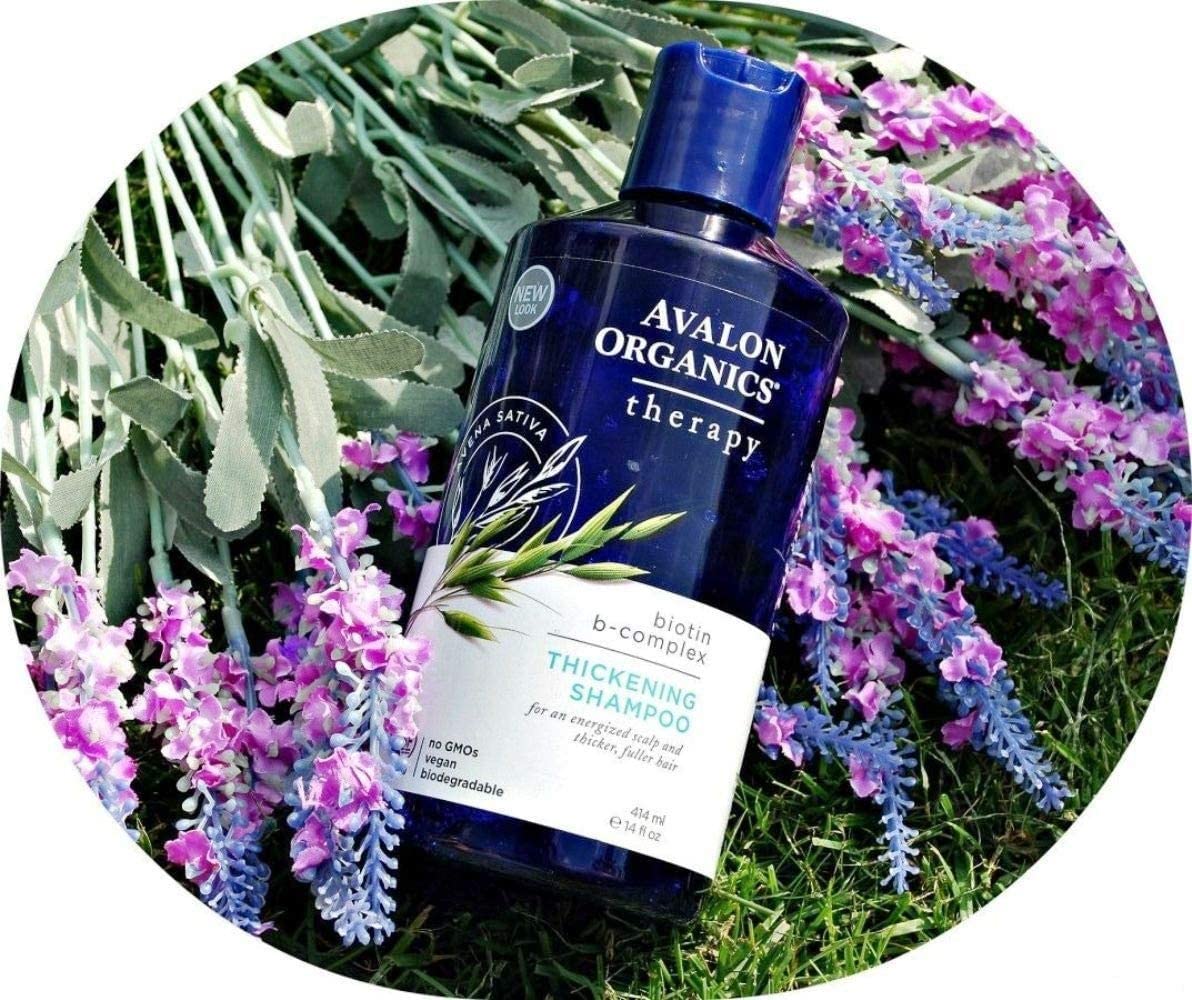 Avalon Organics Biotin B-Complex Thickening Shampoo pack-of-2 display illustrating value.