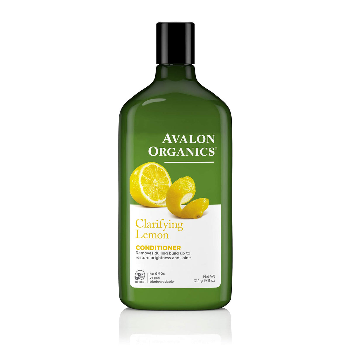 Avalon Organics Clarifying Lemon Conditioner bottle with bright citrus scent for refreshed, voluminous hair.