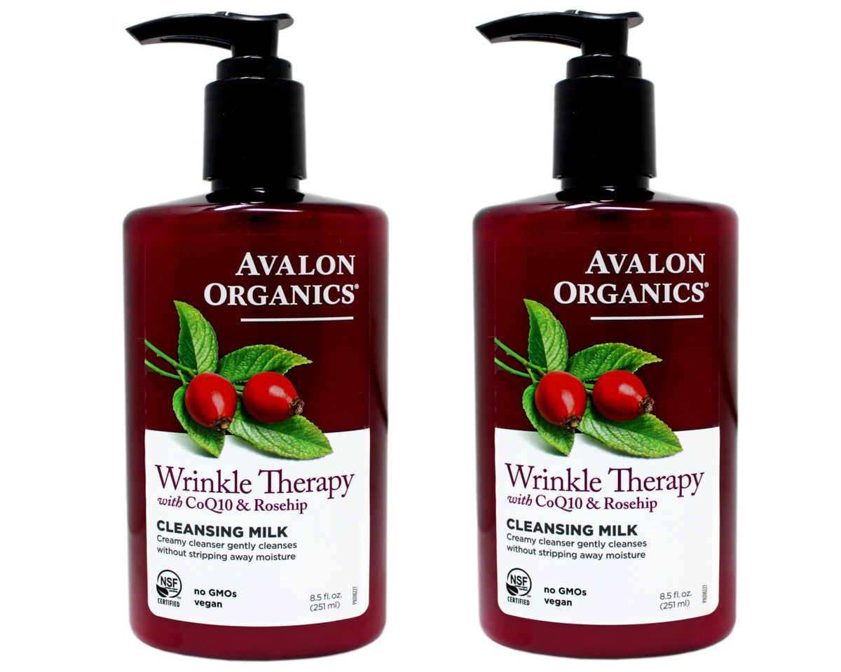 Avalon Organics CoQ10 facial cleansing milk bottle pour for gentle cleansing.