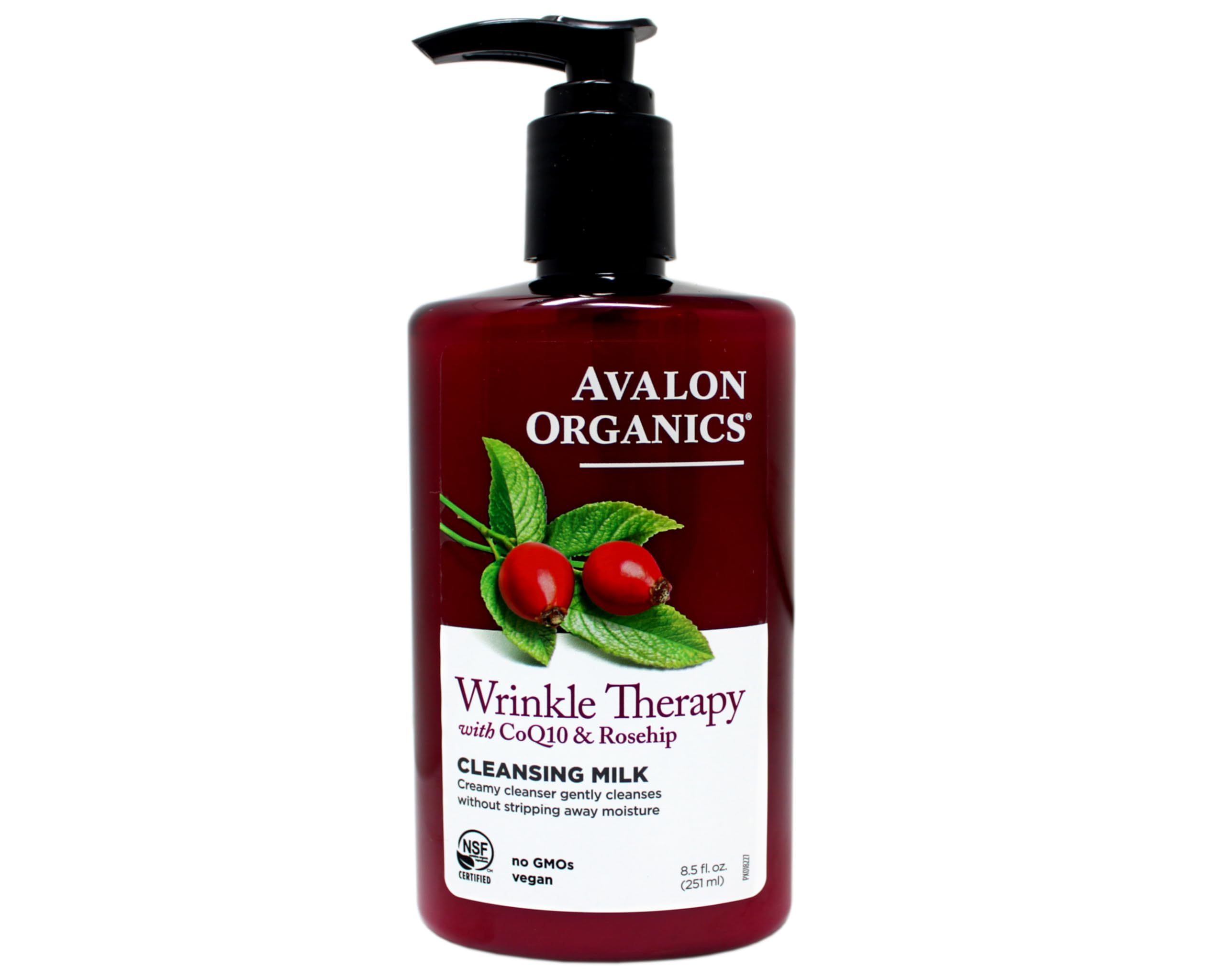 Avalon Organics CoQ10 cleansing milk texture close-up shows creamy, non-drying formula.