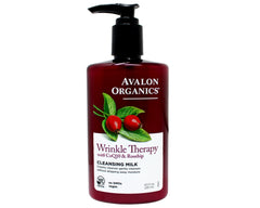Avalon Organics CoQ10 cleansing milk texture close-up shows creamy, non-drying formula.