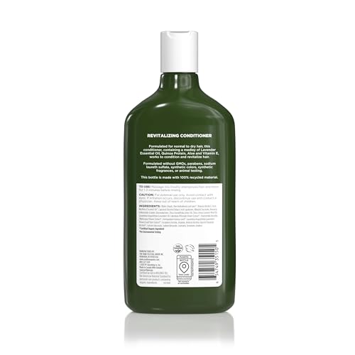 Avalon Organics Lavender Conditioner label showing vegan and cruelty-free certifications.