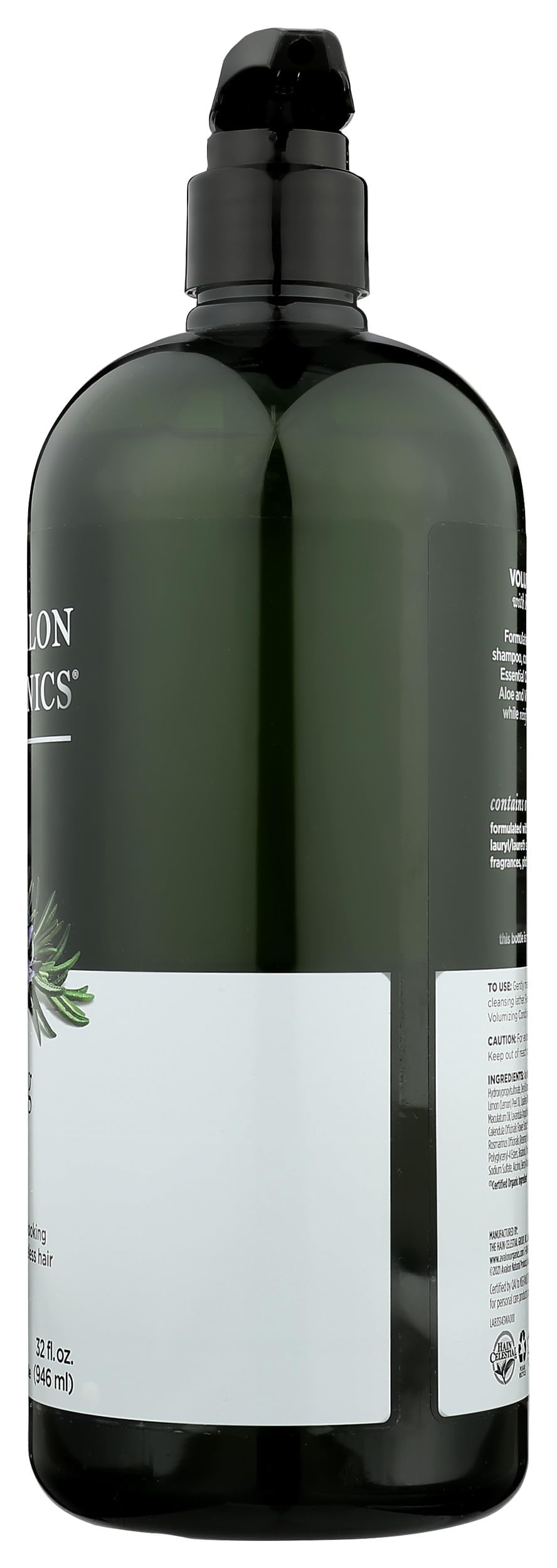 Avalon Organics Rosemary Shampoo 32oz bottle on display emphasizes volume option
