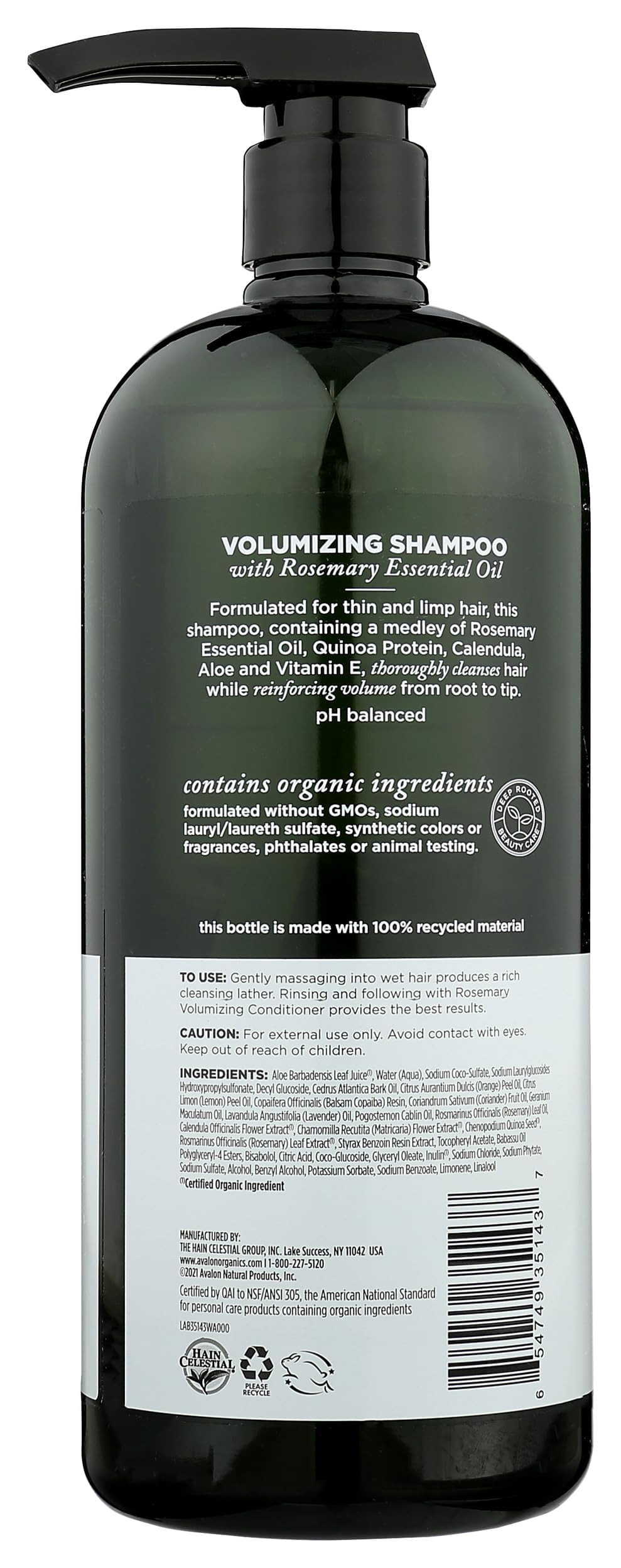 Avalon Organics Rosemary Shampoo quinoa protein closeup hints at strengthening properties