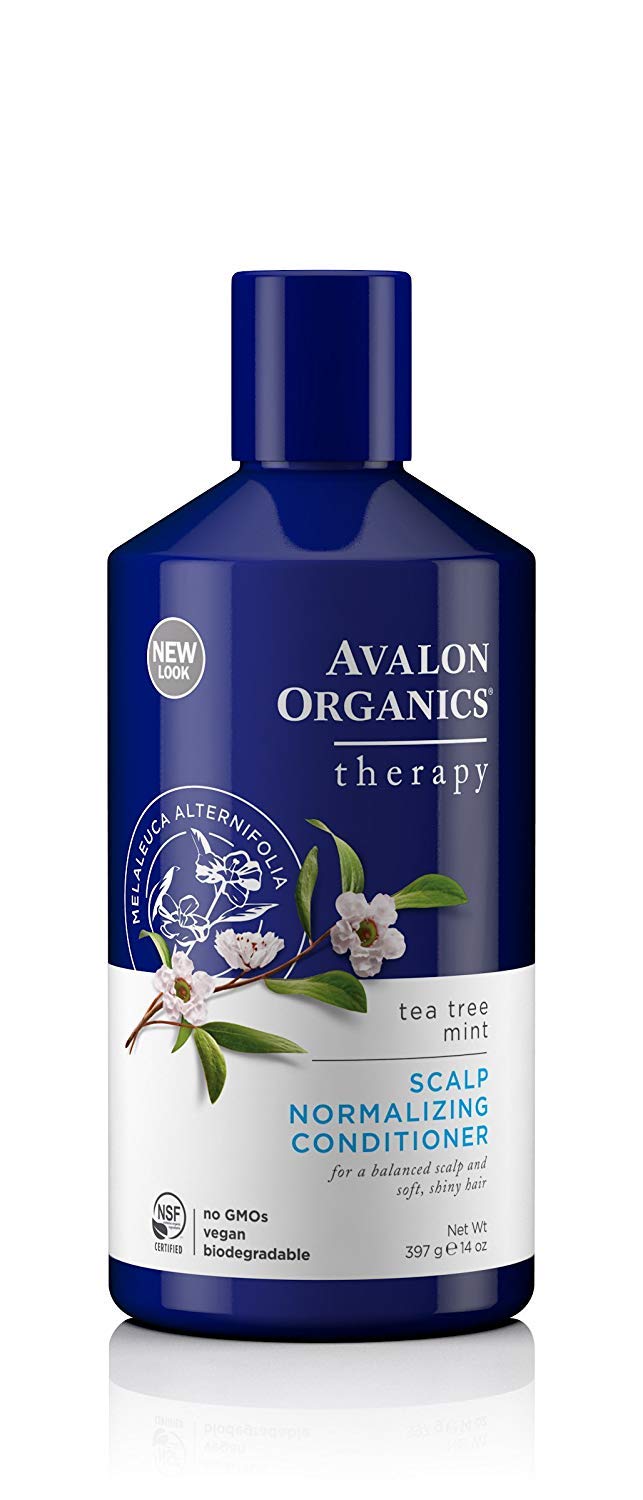 Avalon Organics Tea Tree Mint conditioner bottle front promotes balanced scalp and nourished hair