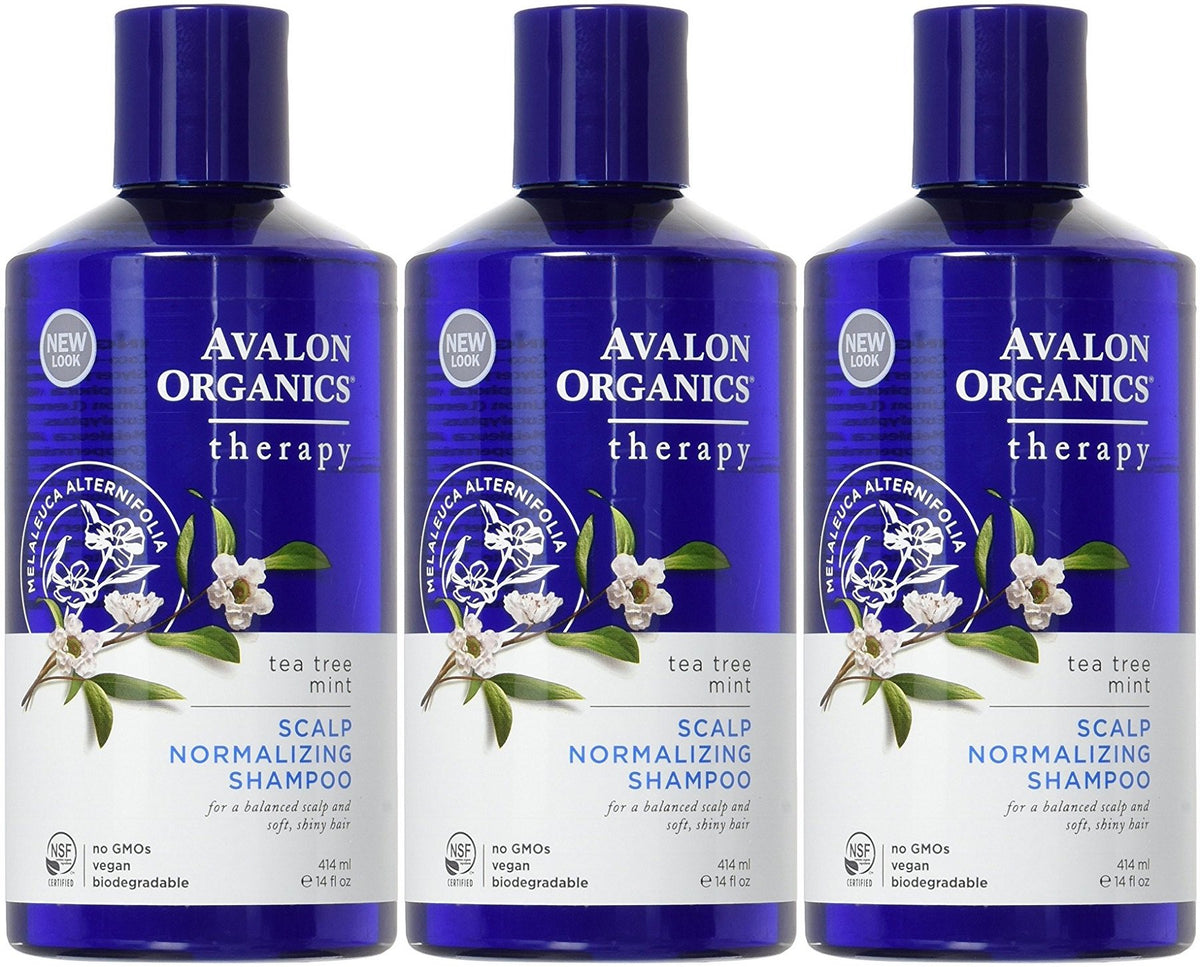 Avalon Organics Tea Tree Mint Therapy shampoo bottle for refreshed scalp and hydrated hair