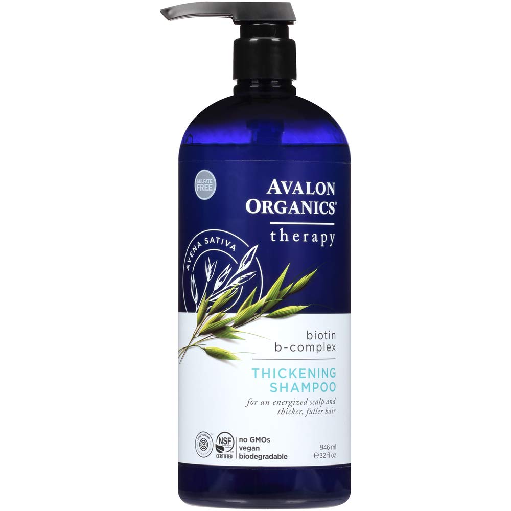 Avalon Organics Therapy Thickening Shampoo bottle with Biotin B-Complex for fuller hair.