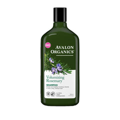 Avalon Organics volumizing rosemary shampoo bottle promotes fuller-looking hair.