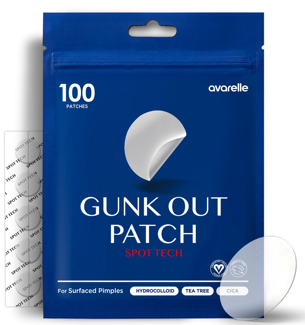 AVARELLE Gunk Out patch pack shot showing discreet patches for quick spot treatment.