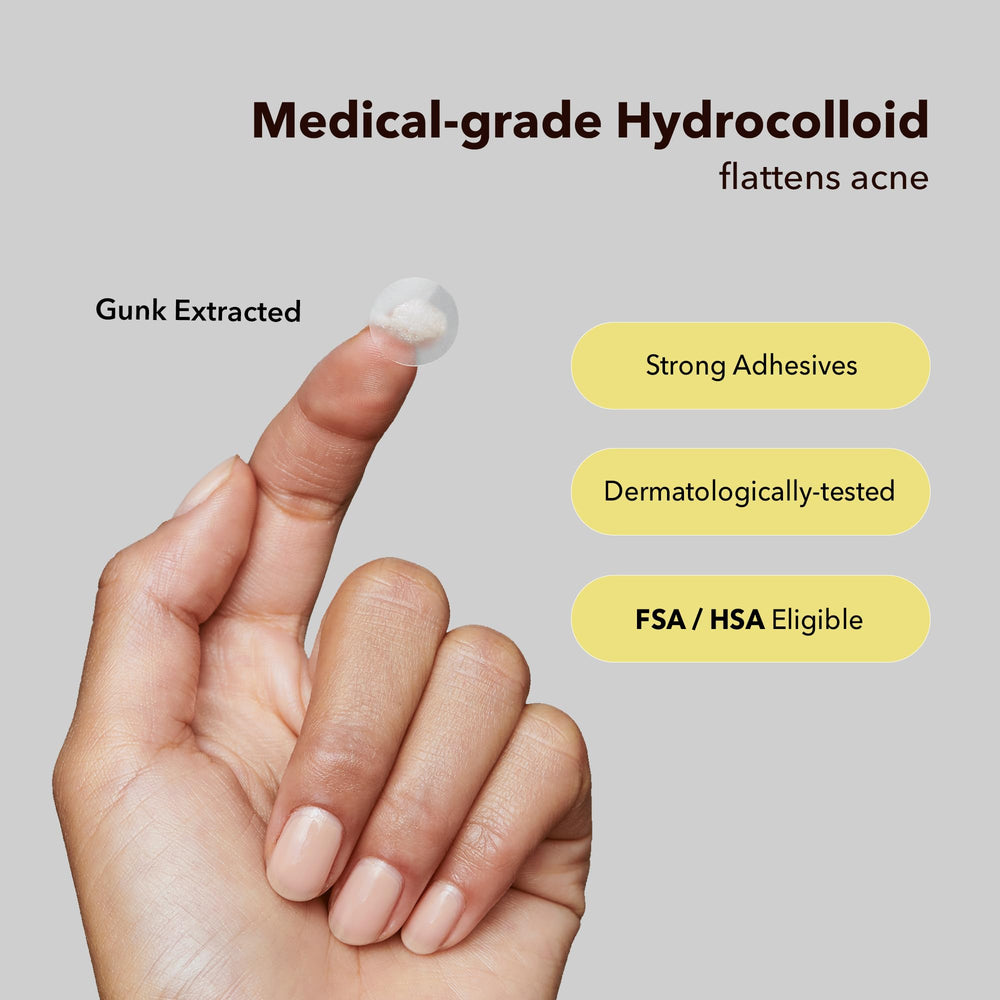 AVARELLE hydrocolloid blemish patch close-up showing thin breathable wear on skin.