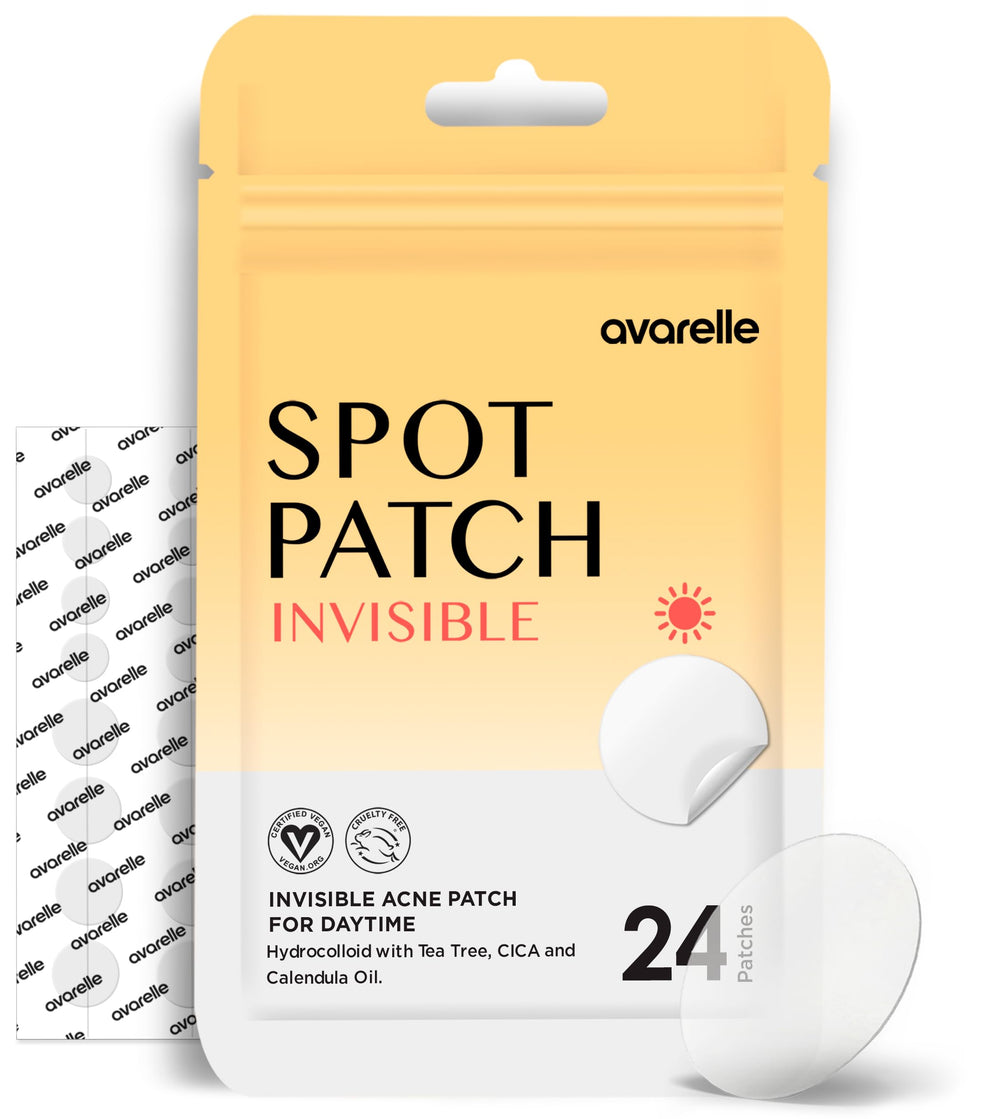 AVARELLE Invisible Acne Spot Patch close-up for discreet daytime coverage and protection against picking.