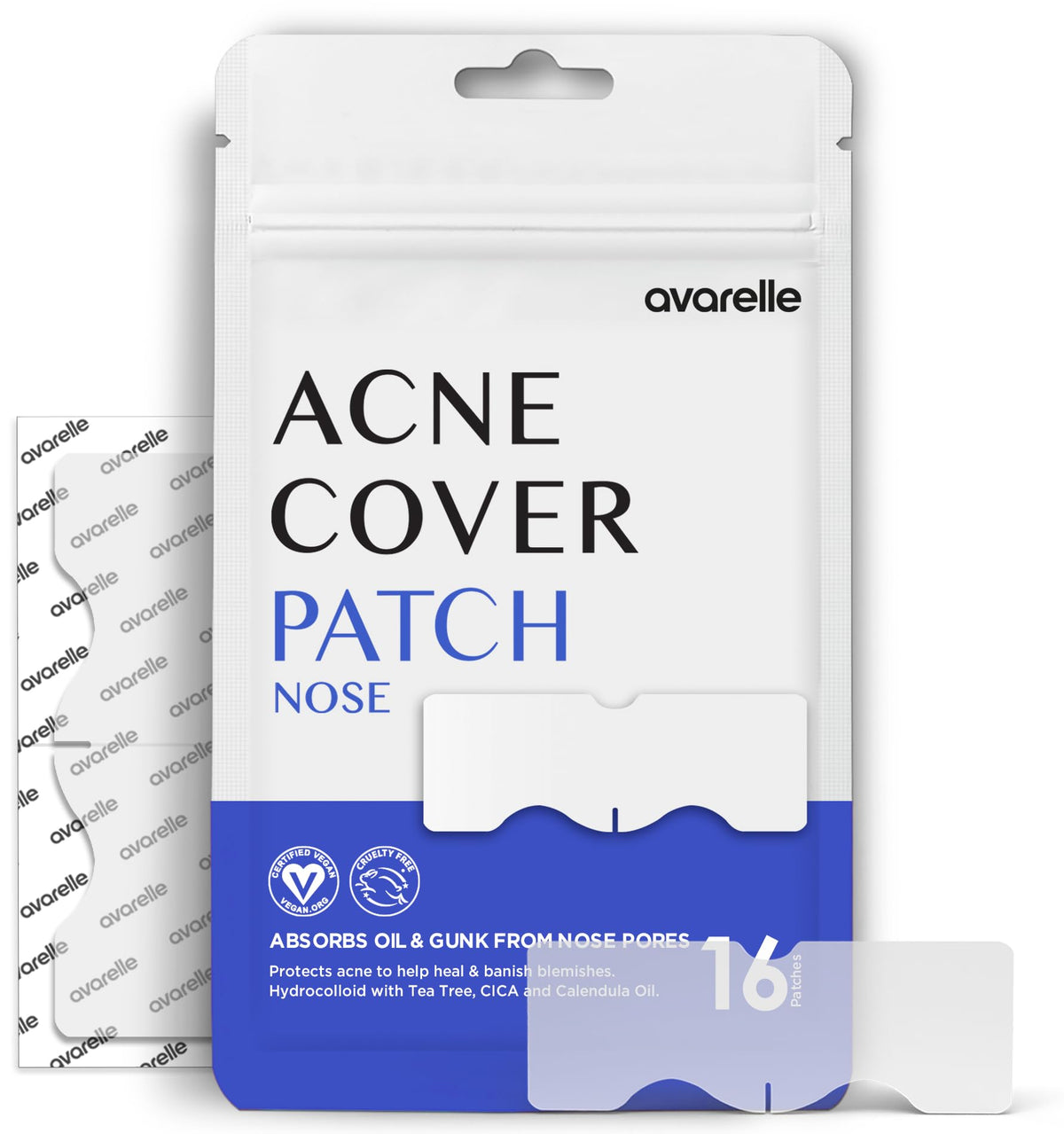 Pansement hydrocolloïde Avarelle ZitOut appliqué sur le nez, absorption de l’excès de sébum.