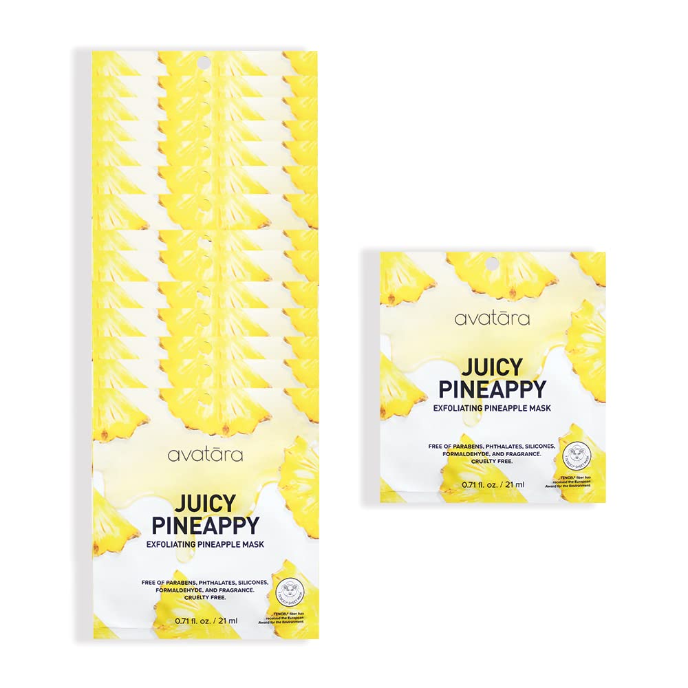 Avatara Juicy Pineappy exfoliating mask application demonstrates gentle removal of dull skin for a refreshed look.