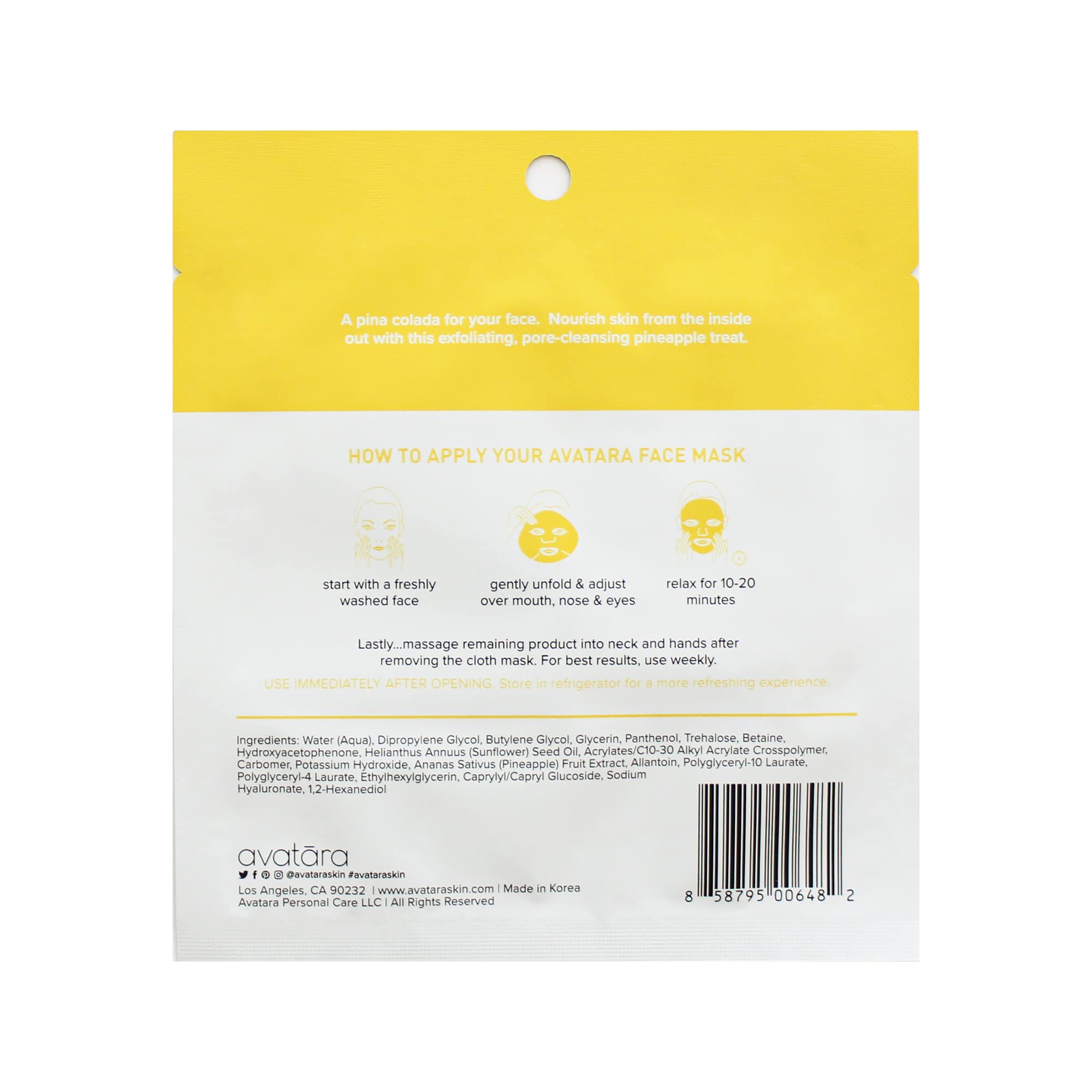 Avatara Juicy Pineappy facial mask pineapple extracts brighten and renew your skin with natural enzymes.