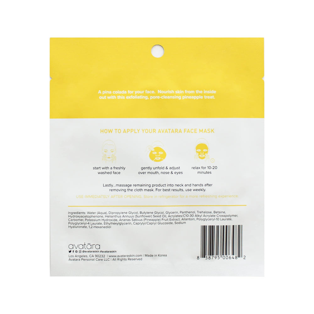 Avatara Juicy Pineappy facial mask pineapple extracts brighten and renew your skin with natural enzymes.