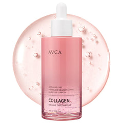 AVCA collagen serum bottle close-up emphasizing firming hydration