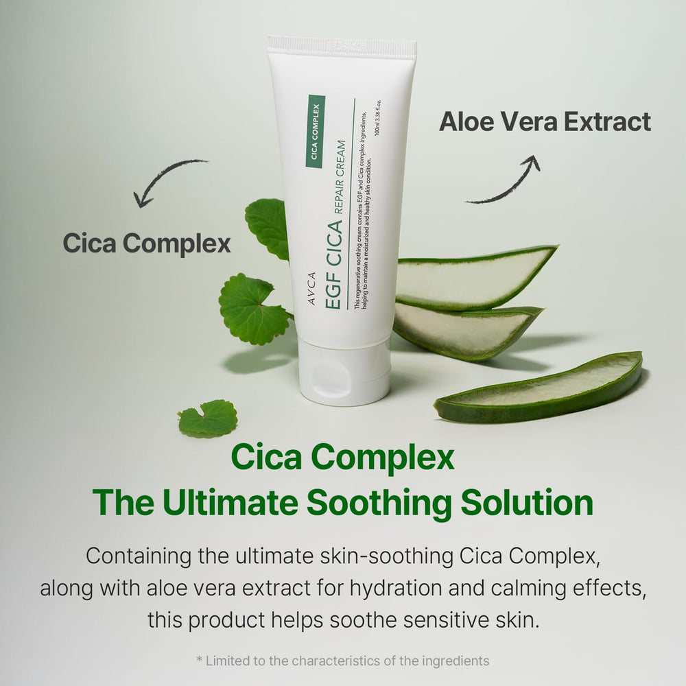 AVCA EGF Cica Repair Cream fragrance-free label communicates gentle care.