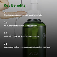 AVCA Green Herb Blackhead Cleansing Oil melting makeup for easy removal.