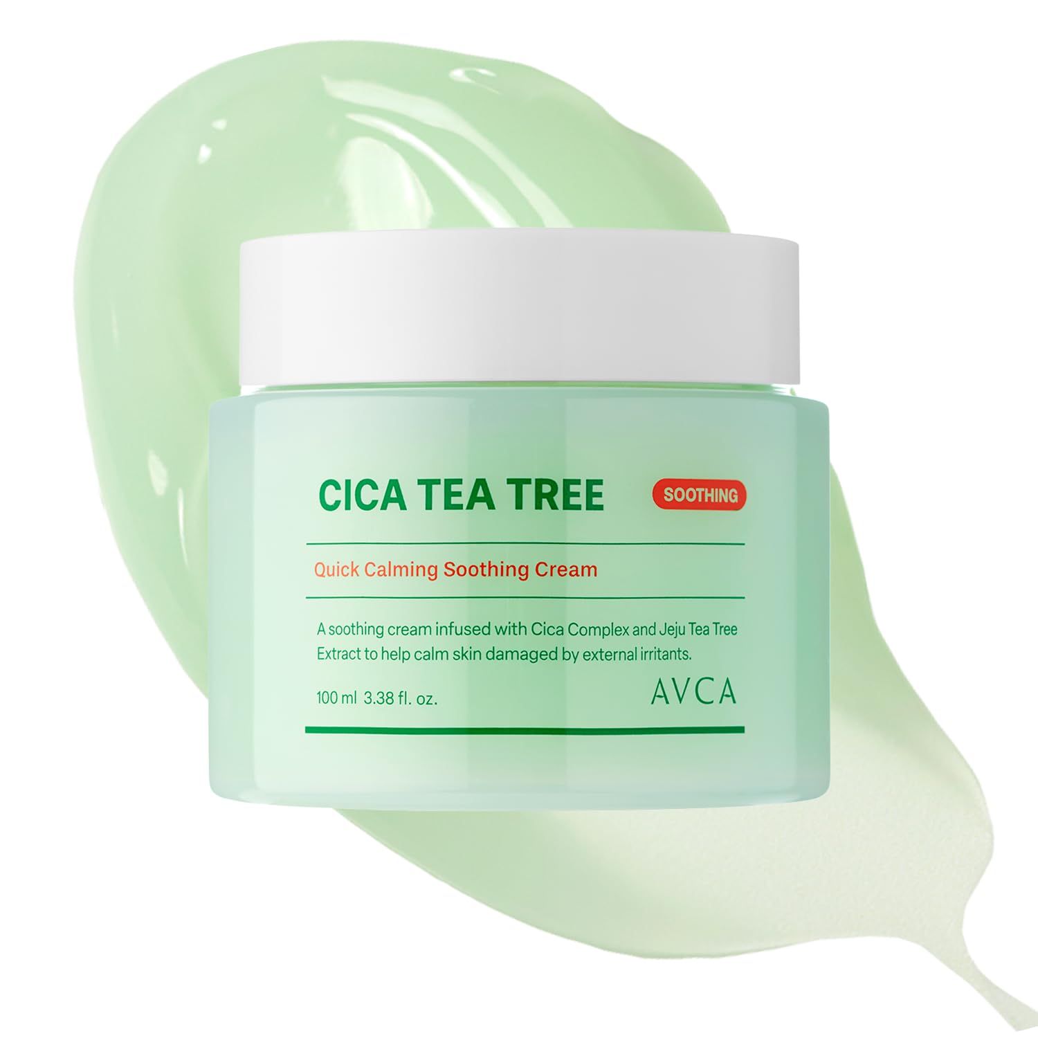 AVCA Quick Calming Cica Tea Tree Cream bottle displaying soothing hydration.