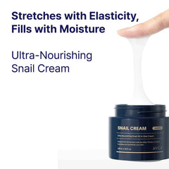 AVCA snail mucin cream texture closeup shows silky, elastic-friendly finish