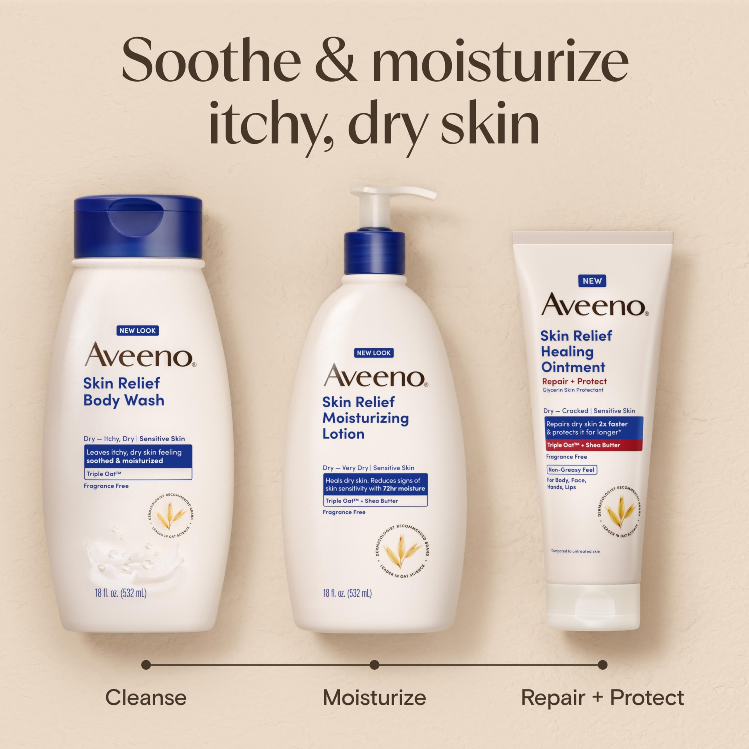 Aveeno packaging highlighting 72-hour moisture claim.