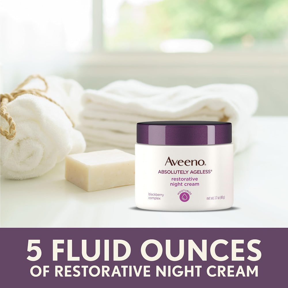 Aveeno Absolutely Ageless night cream promotes skin elasticity over time.