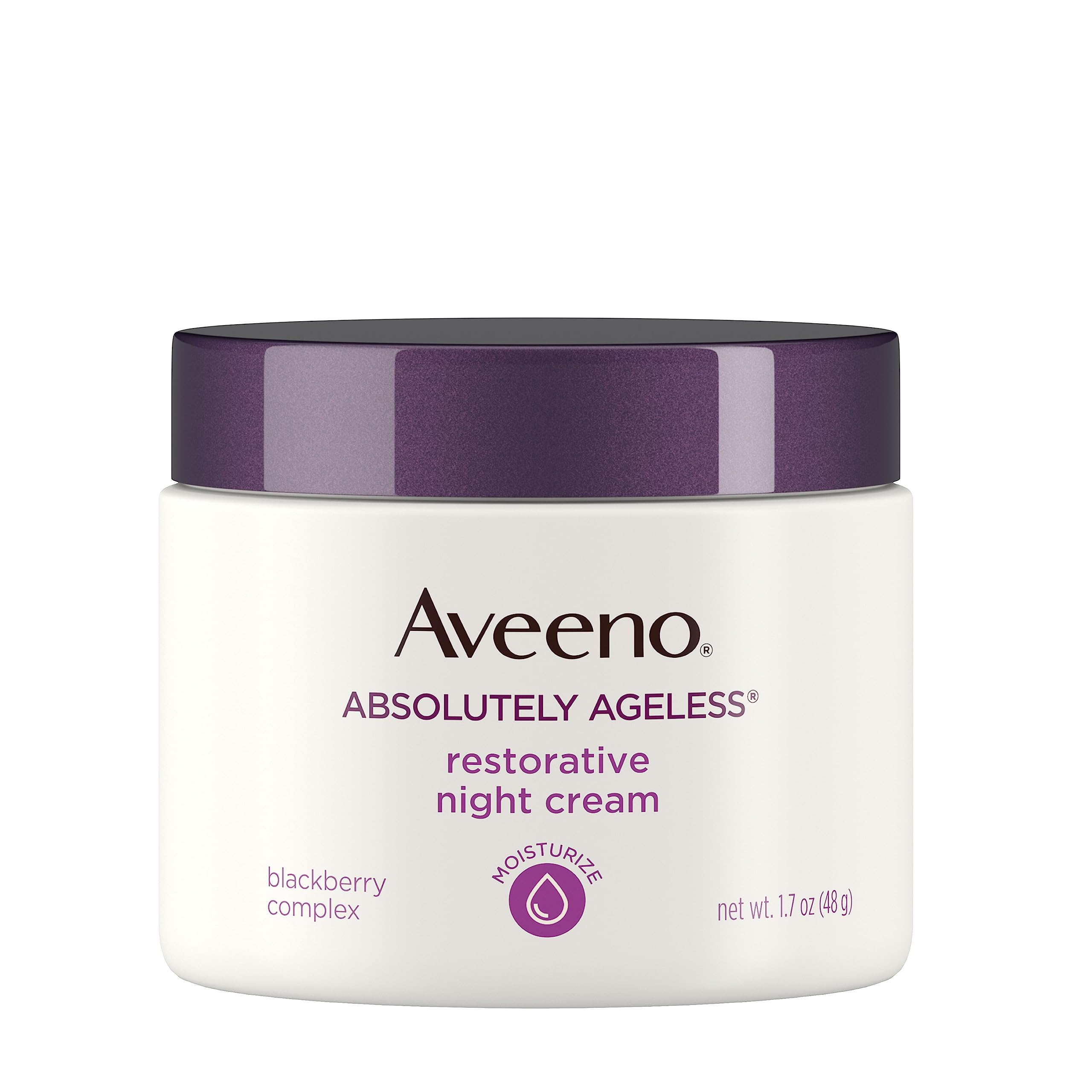 Aveeno Absolutely Ageless night cream on face application for smooth morning glow.