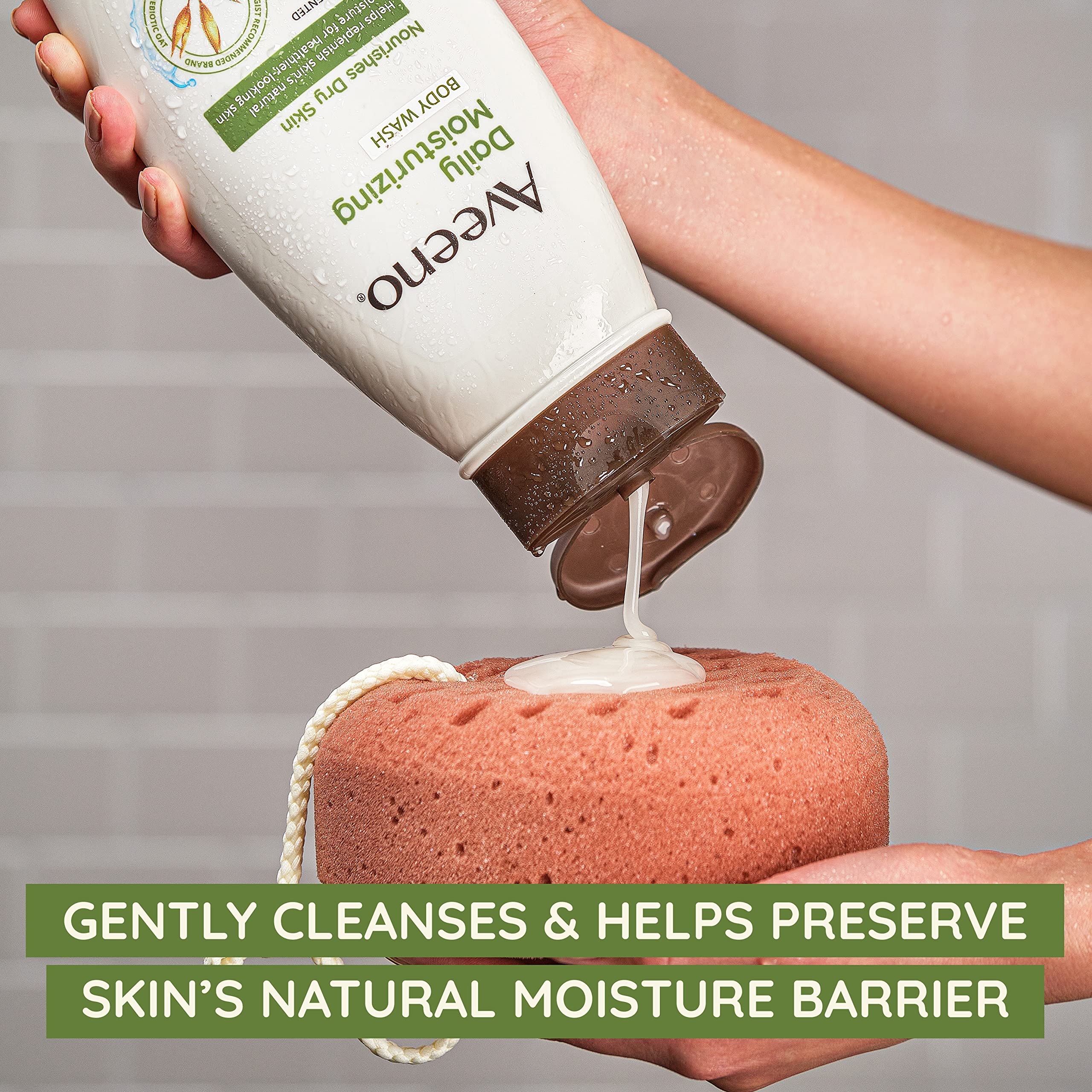 Allergy-tested label shown, suitable for sensitive skin with Aveeno.