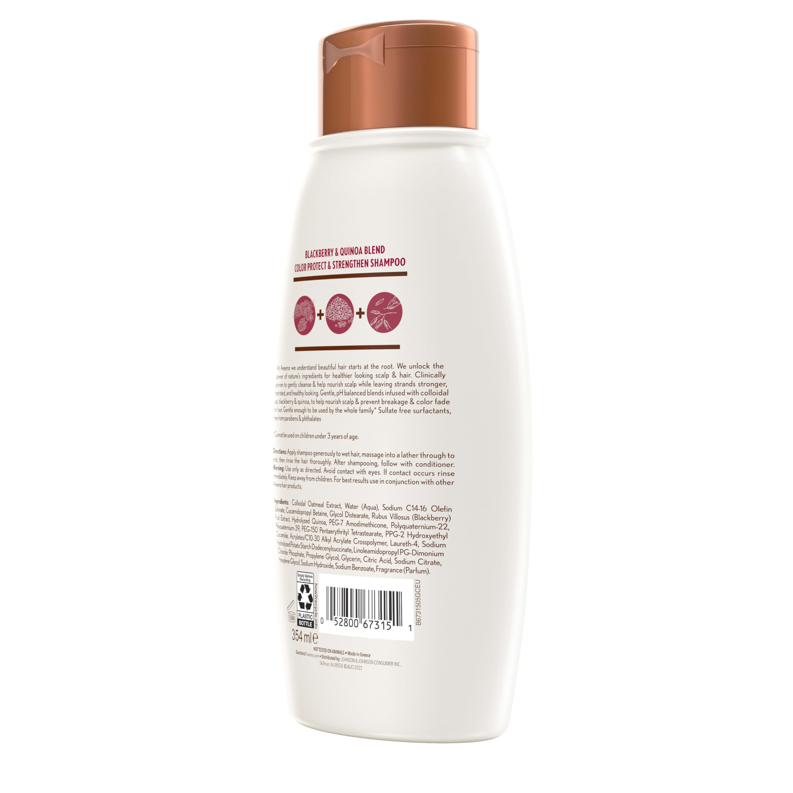 Aveeno bottle pouring shampoo into hand, inviting smooth lather for daily use.