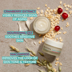 Applying Aveeno Calm and Restore Eye Gel around the eye daily in a skincare routine.