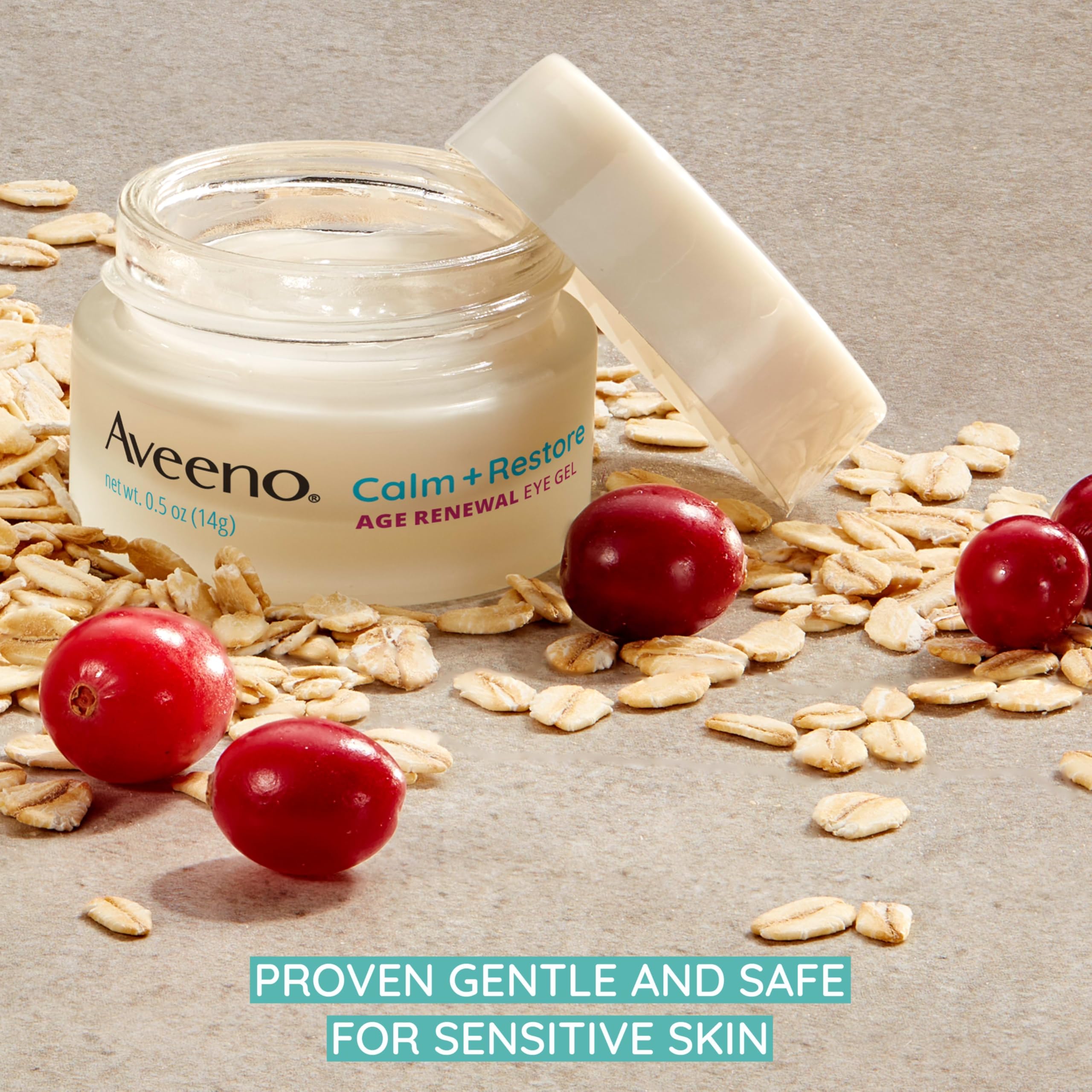 Oat and niacinamide in Aveeno Calm and Restore Eye Gel for hydration and tone.